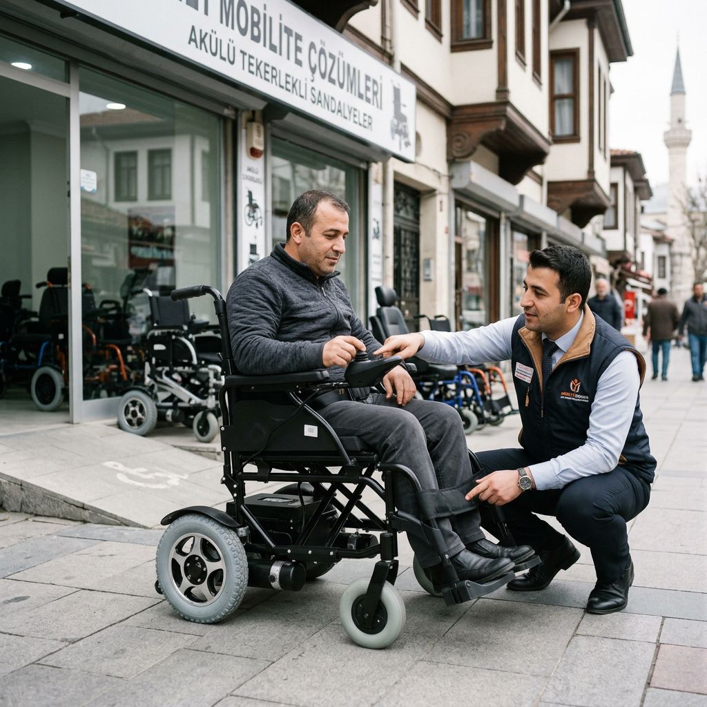 Bir kullanıcının mağaza önünde modern akülü sandalye modellerini incelemesi